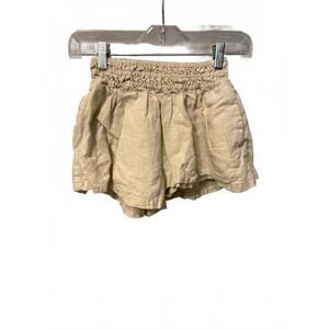 Women's Beige 100% Linen Elastic Waist Shorts XXS